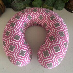 Travel Neck Pillow Pink & Gray Geometric Pattern Plush 12" x 10"